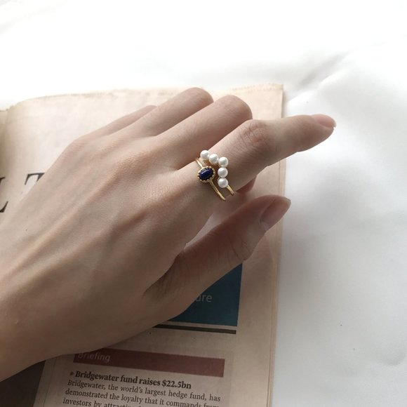 LAST ONE 💖18K Goldplated Rings Pearls Dark Stone - Picture 5 of 13